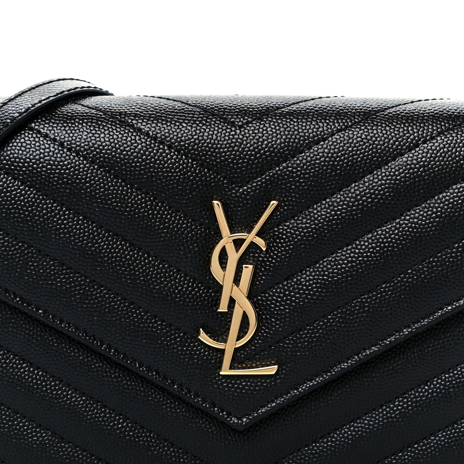 Grain De Poudre Matelasse Chevron Monogram Envelope Chain Wallet Black