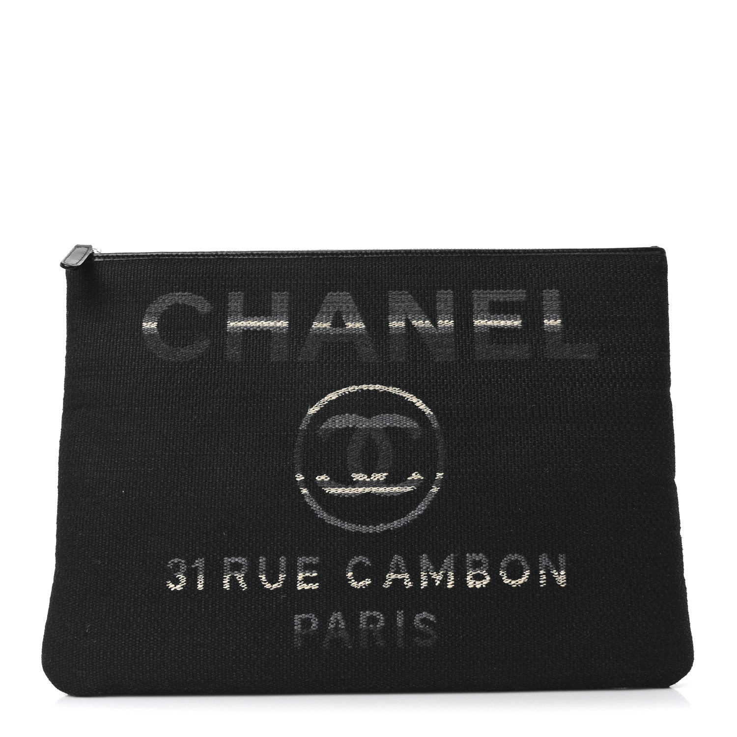 Striped Canvas Large Deauville Cosmetic Pouch Black