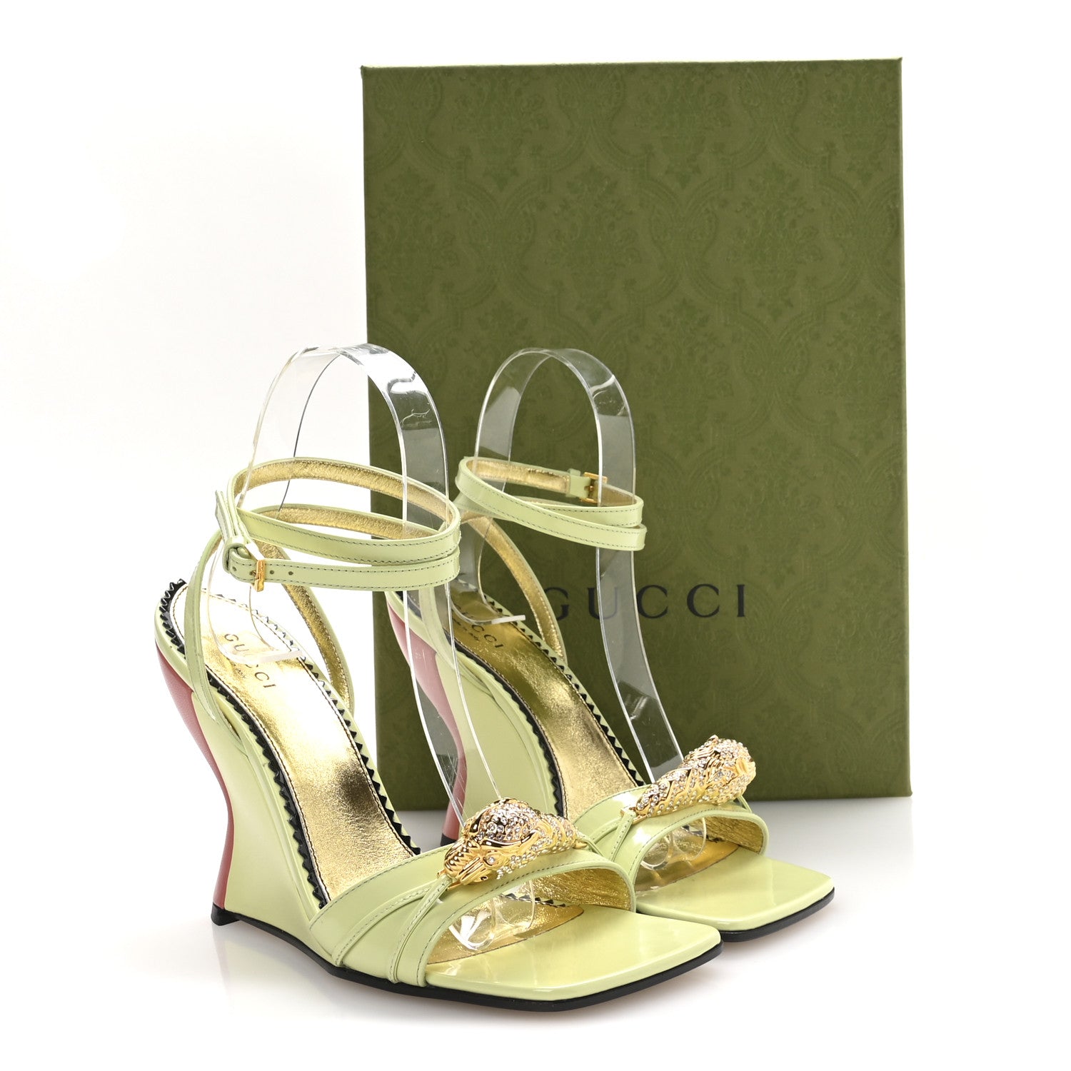 Regent Calfskin Crystal Snake Head Sandals 36 Pistachio Green