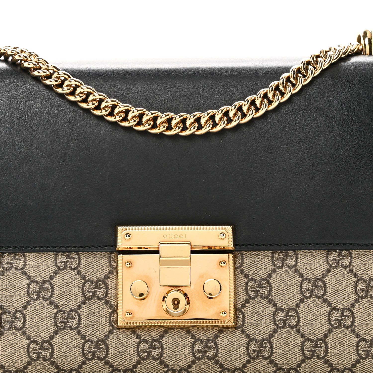 GG Supreme Monogram Calfskin Medium Padlock Shoulder Bag Beige Black Cuir