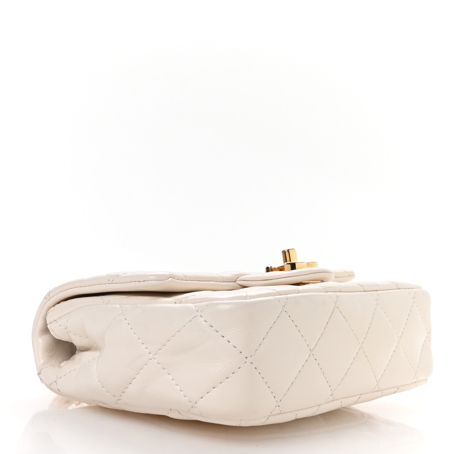 Shiny Lambskin Quilted Golden Links Top Handle Flap White