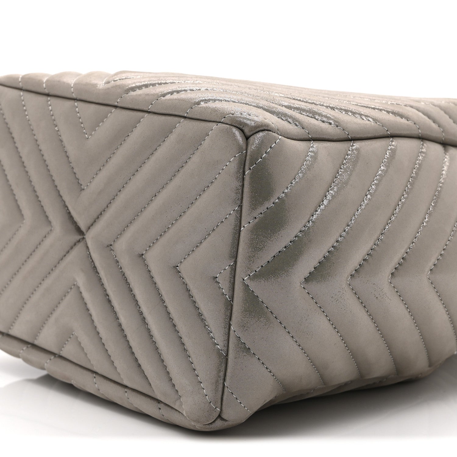 Iridescent Calfskin Chevron Small Urban Spirit Drawstring Bag Silver