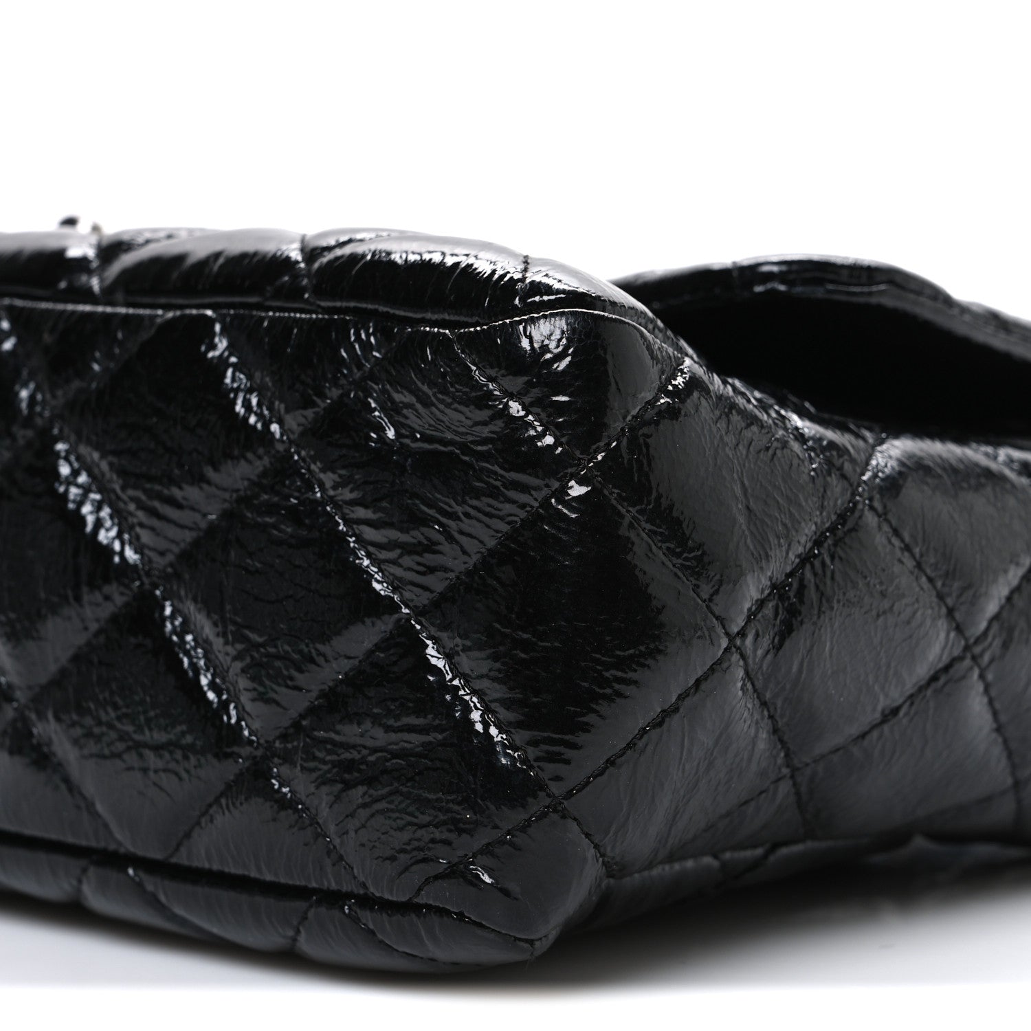 Crinkled Patent Quilted Jumbo Single Flap Black