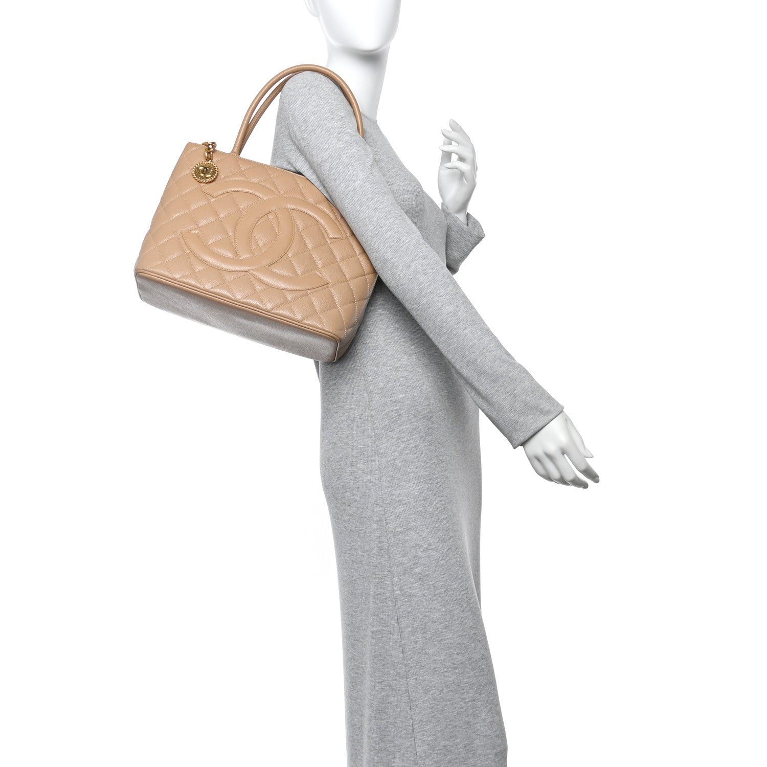 Caviar Quilted Medallion Tote Beige