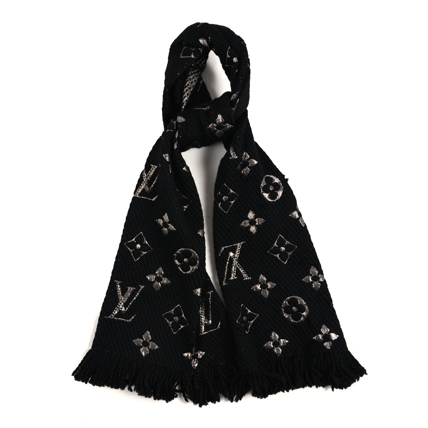 Wool Silk Logomania Shine Scarf Black