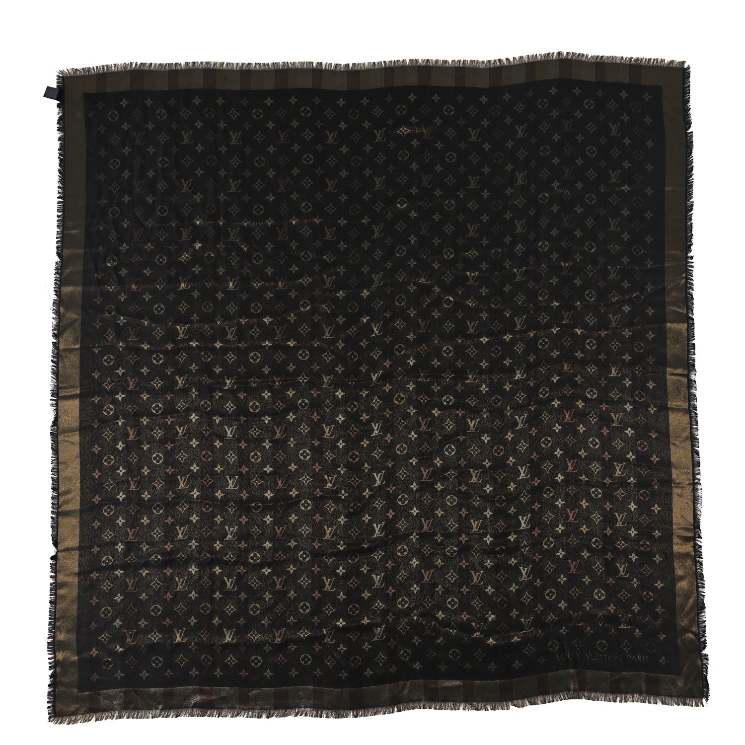 Silk Lurex Wool So Shine Monogram Shawl Black