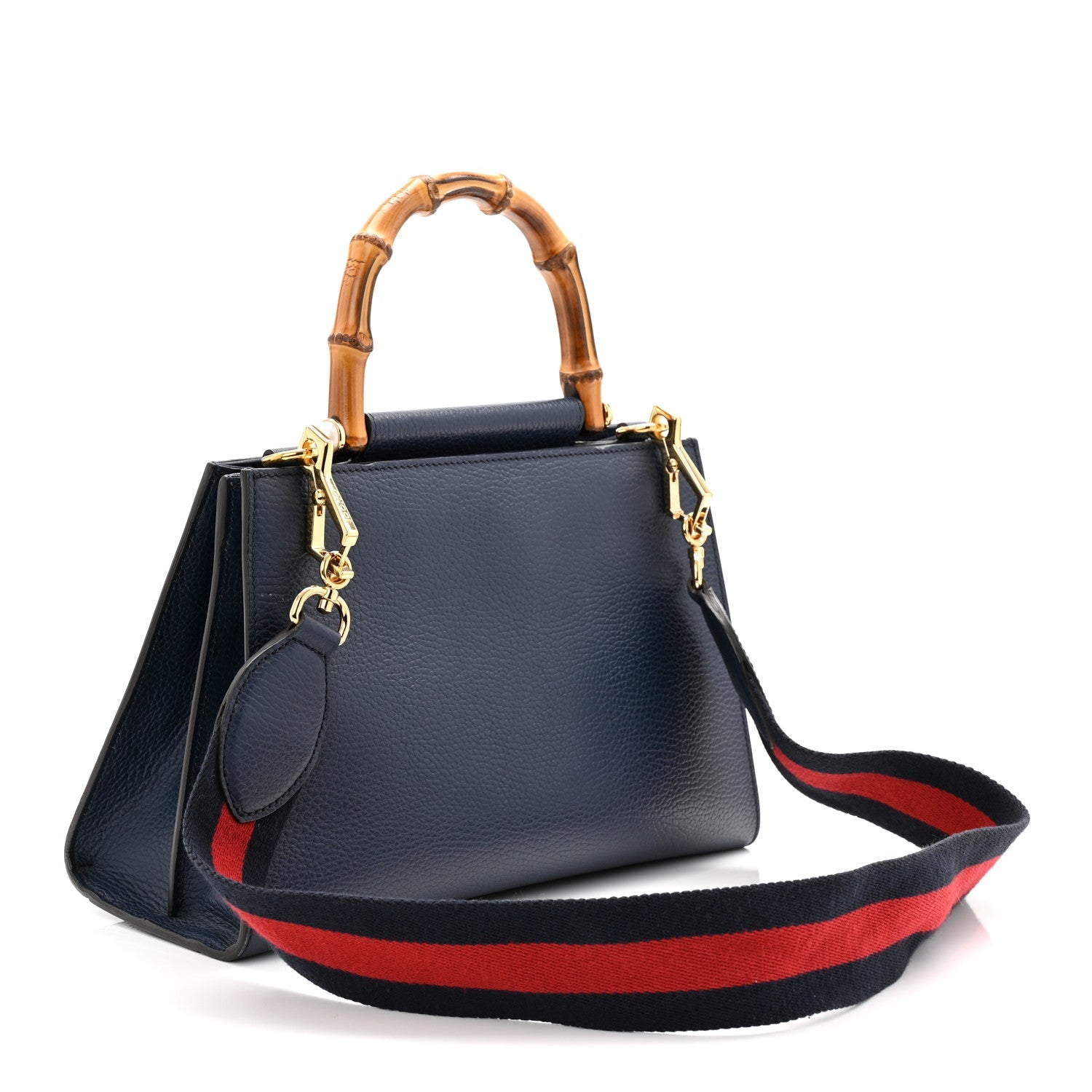 Nappa Bamboo Web Small Nymphaea Top Handle Bag Navy