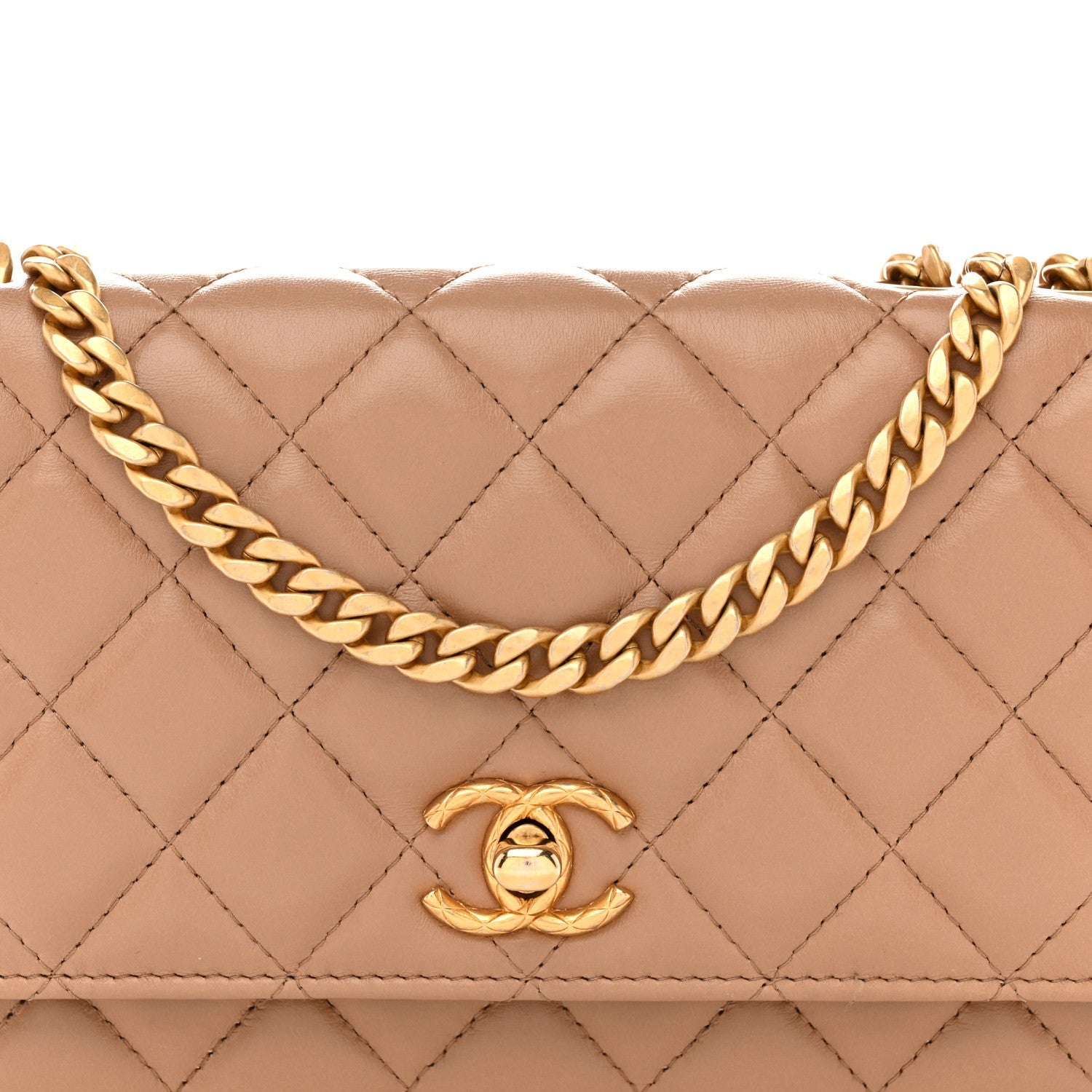 Calfskin Quilted Perfect Fit Wallet On Chain WOC Beige