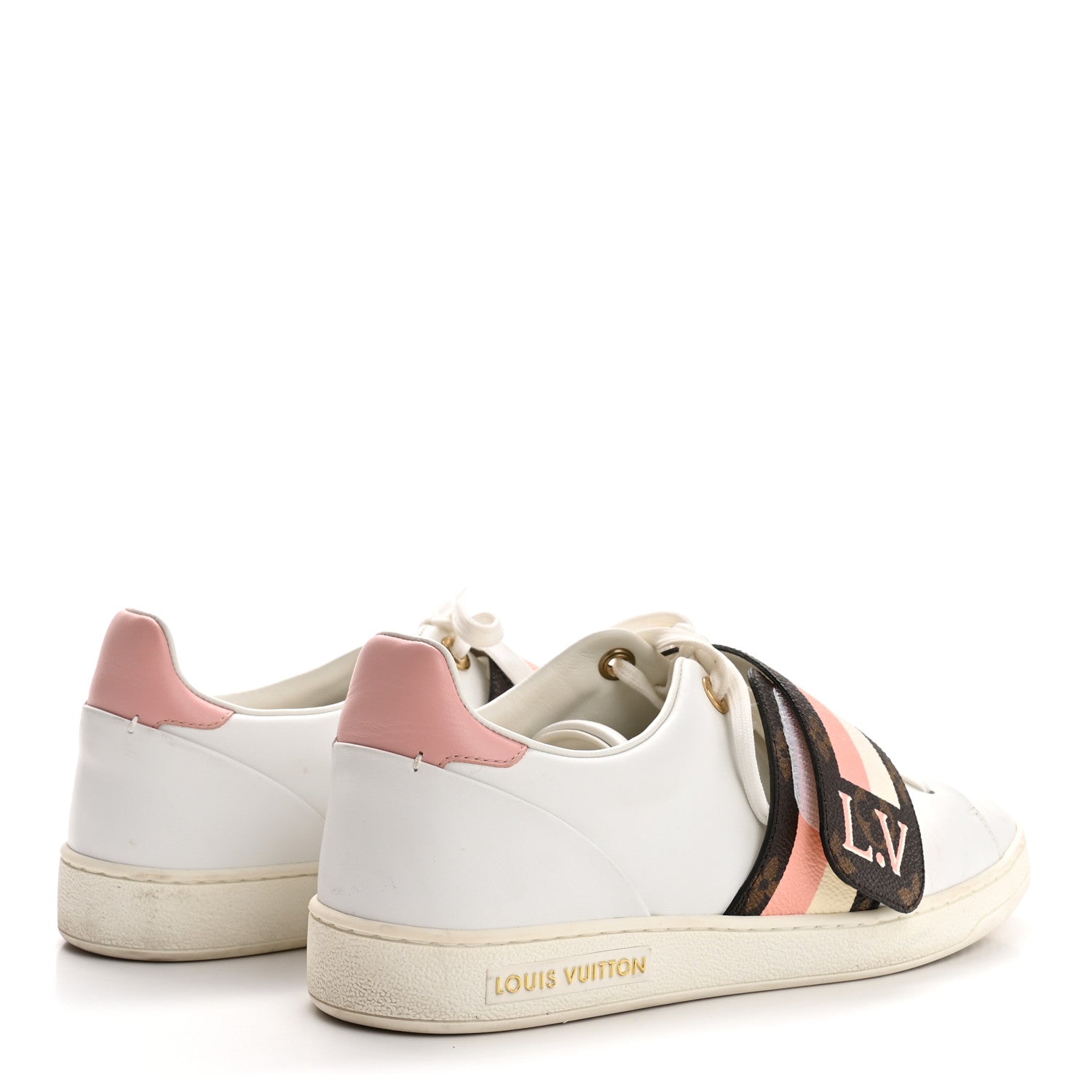 Calfskin Monogram Striped Frontrow Sneakers 38.5 White