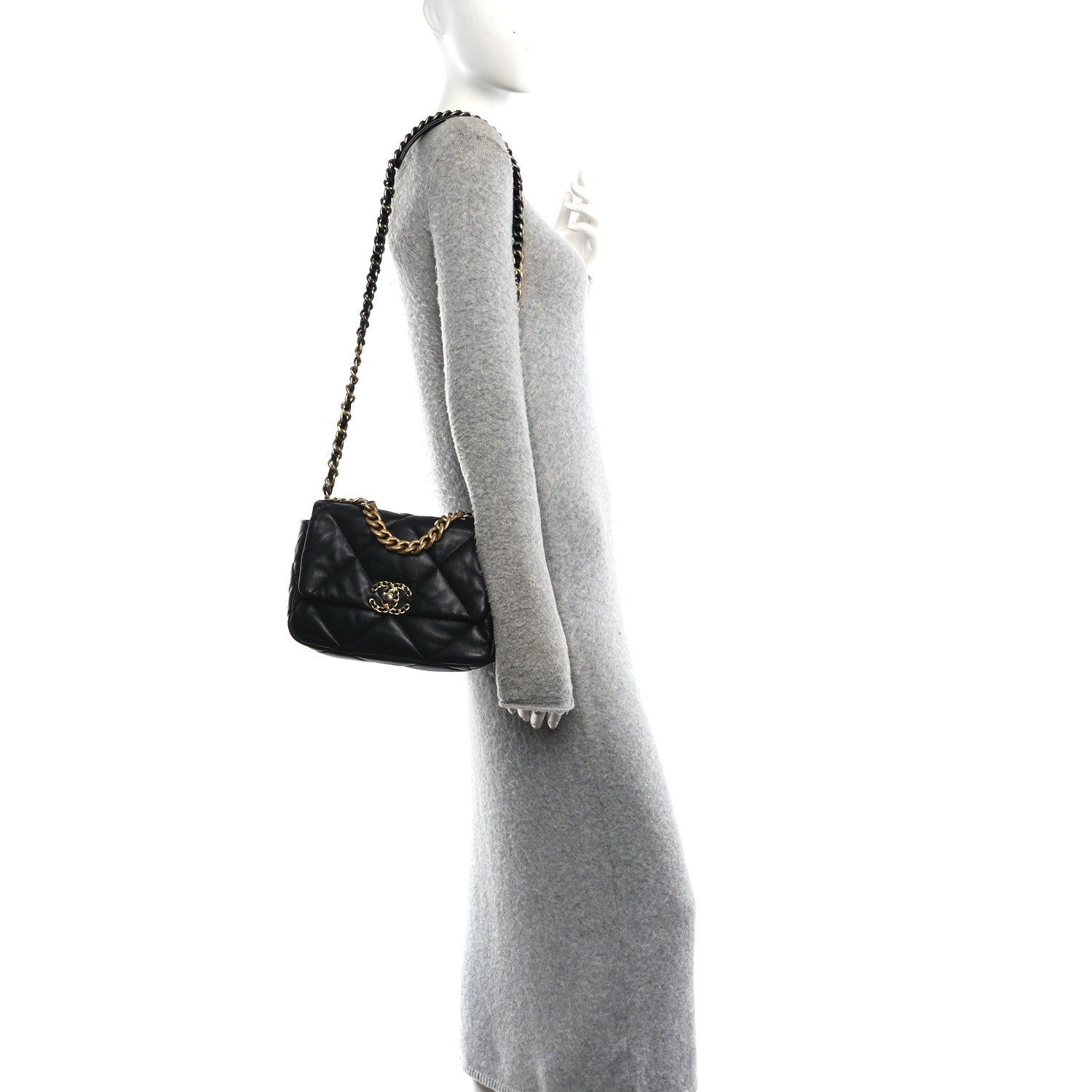Lambskin Quilted Medium Chanel 19 Flap Black