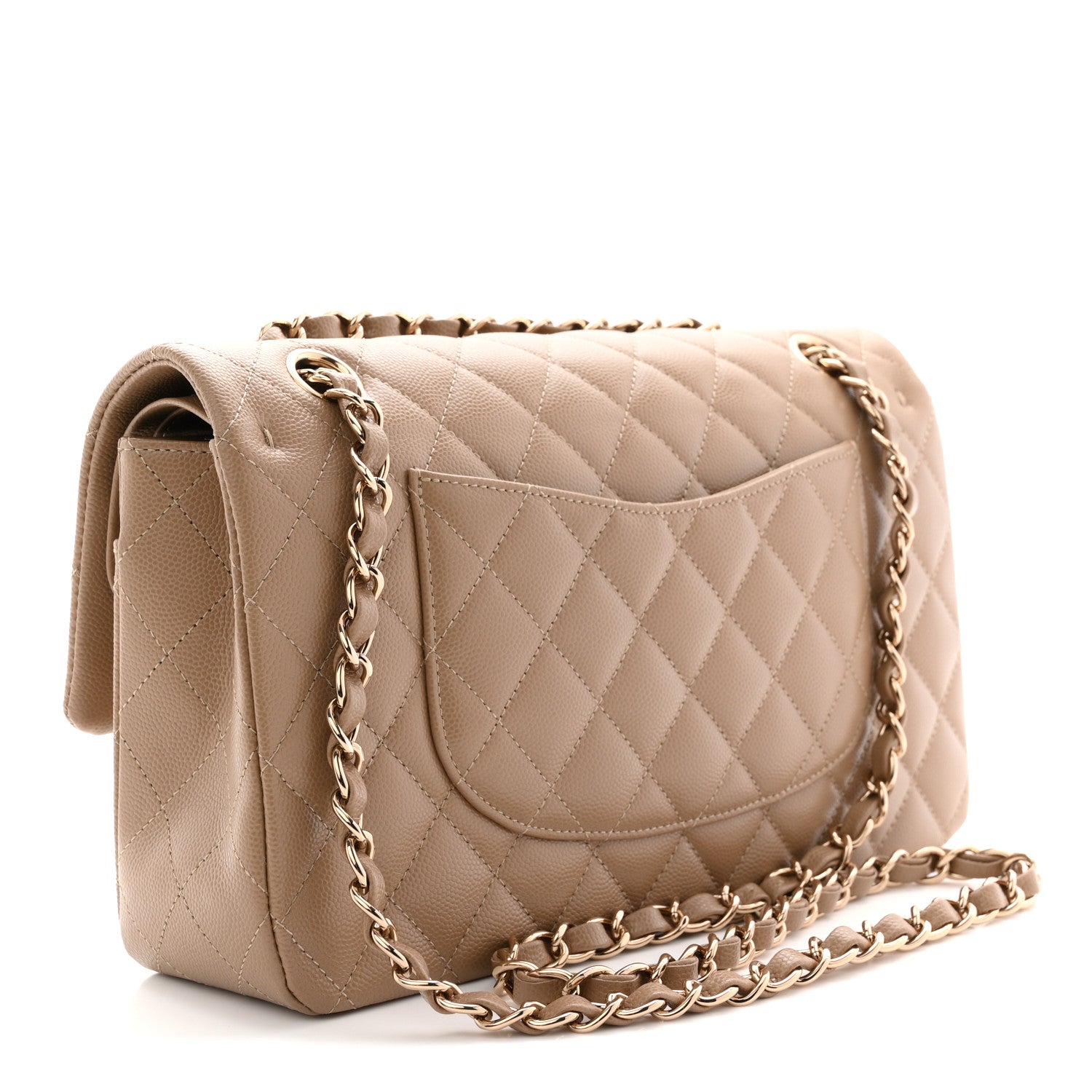Caviar Quilted Medium Double Flap Beige