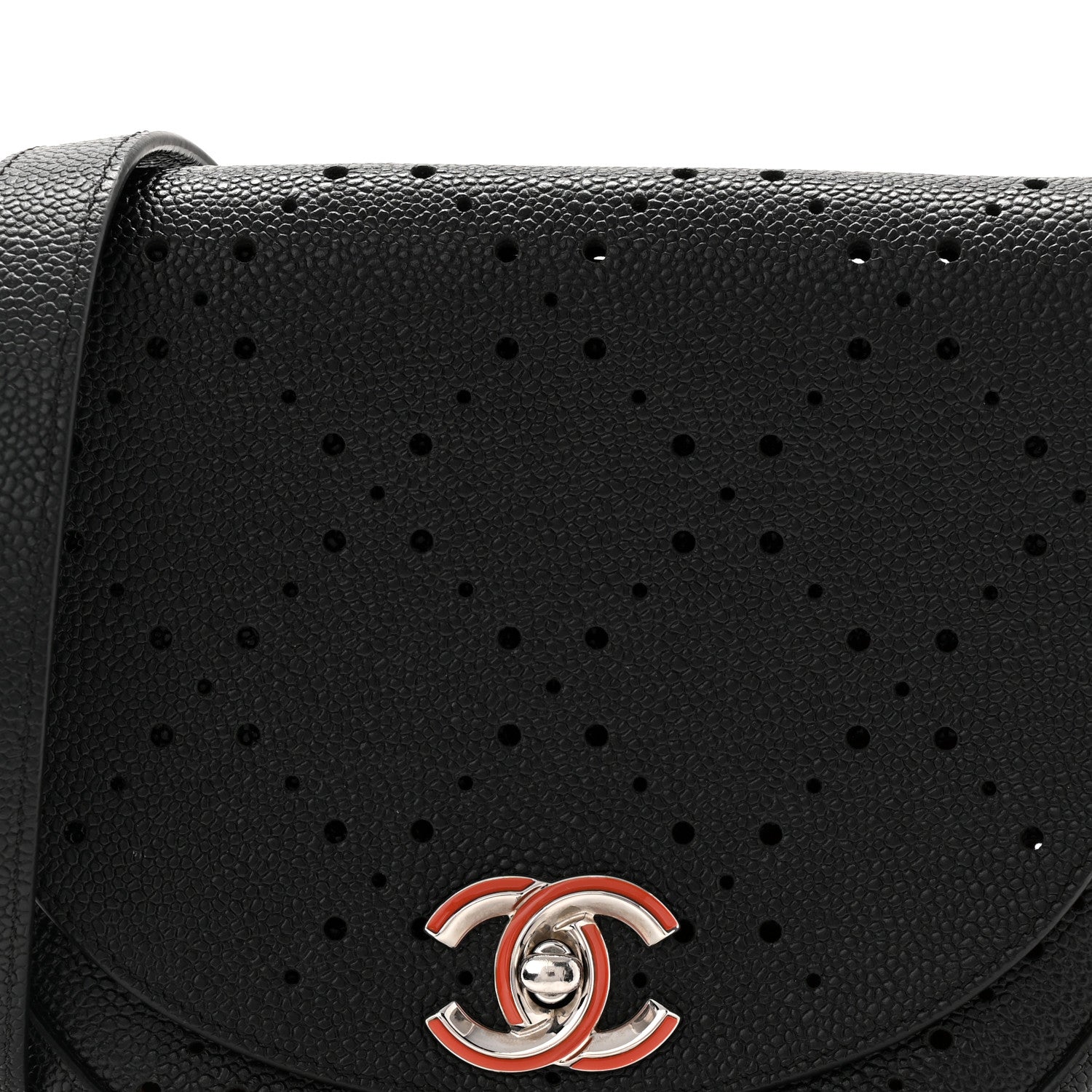 Caviar Perforated Messenger Flap Black