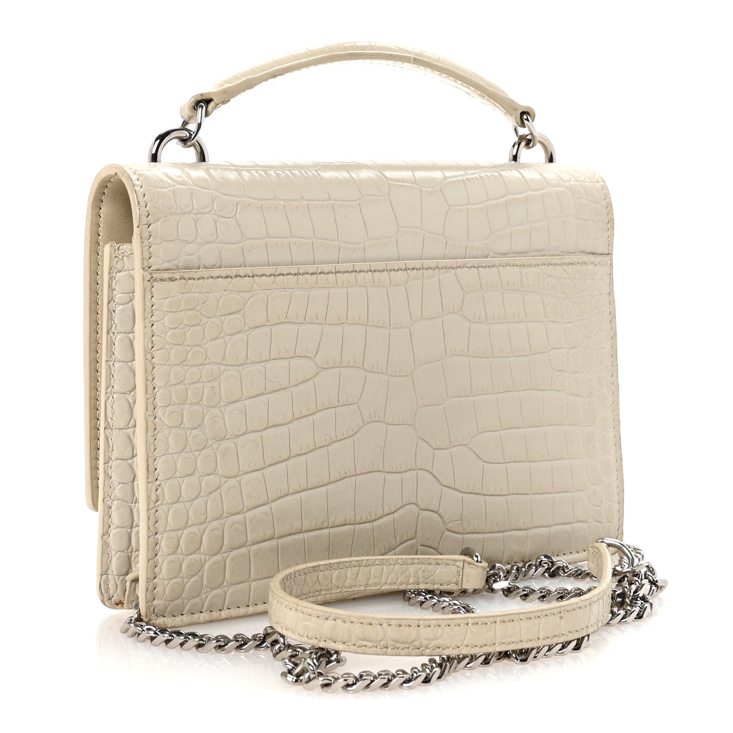 Calfskin Crocodile Embossed Monogram Sunset Chain Wallet Blanc Vintage