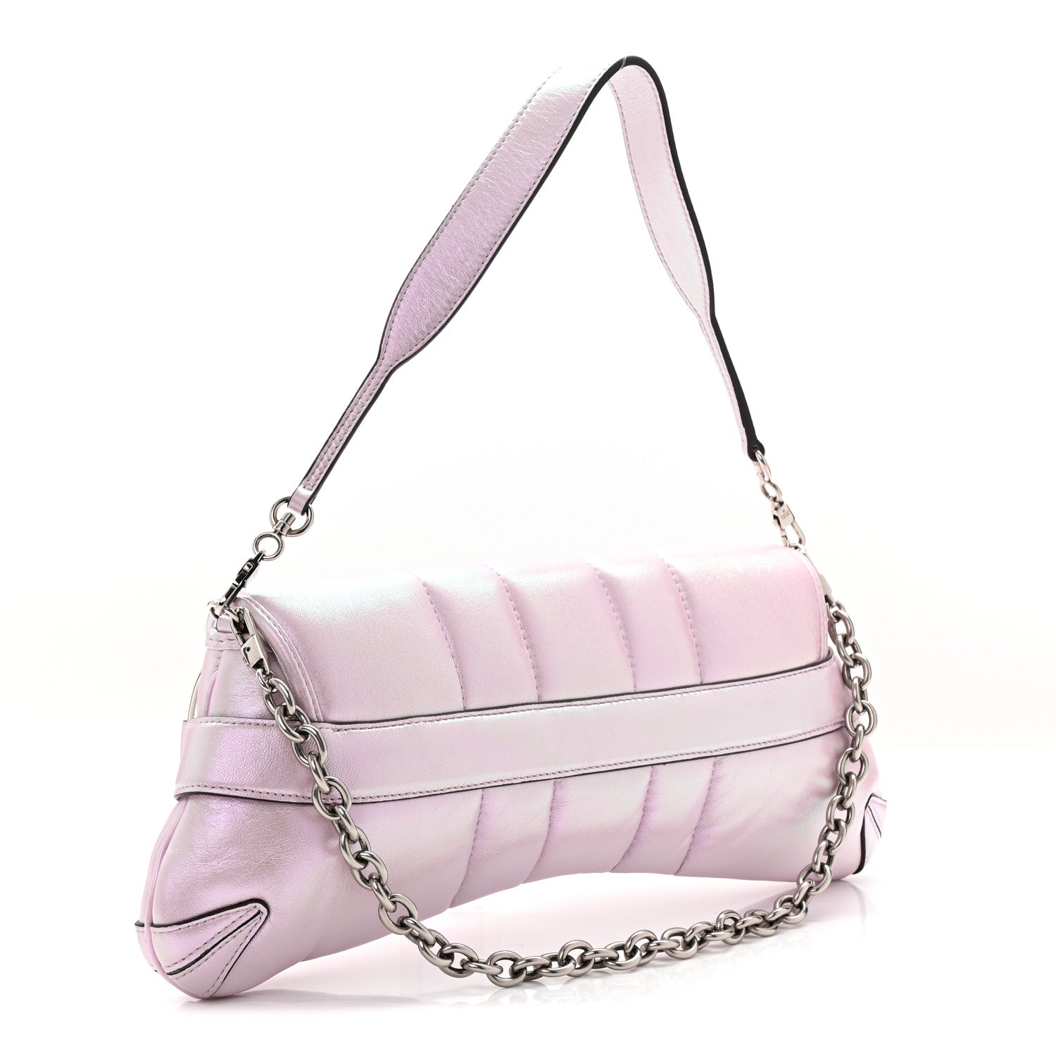 Iridescent Nappa Vertical Matelasse Medium Maxi Horsebit Chain Shoulder Bag Escape Pink