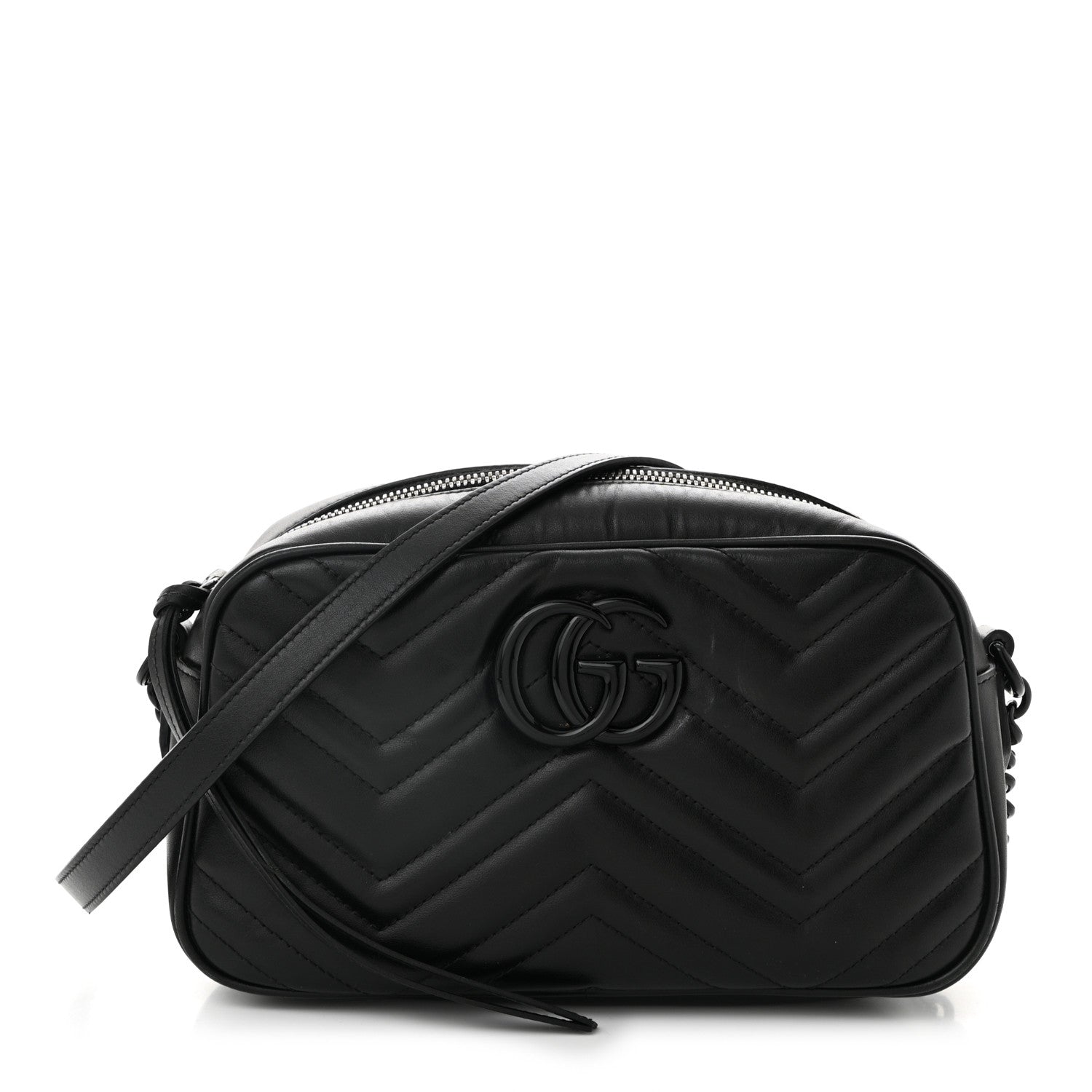 Calfskin Matelasse Monochrome Small GG Marmont Chain Shoulder Bag Black