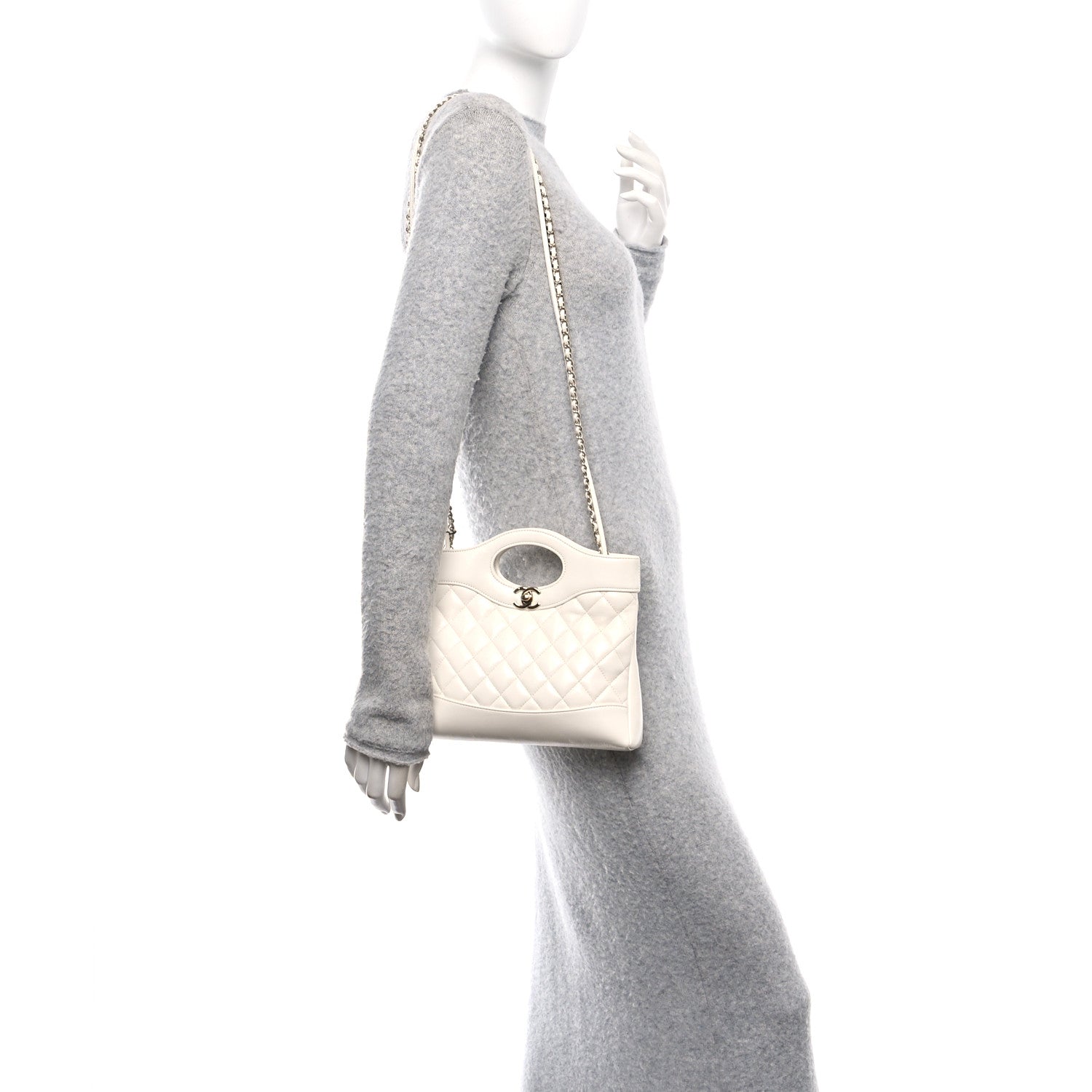 Shiny Lambskin Quilted Mini 31 Shopping Bag White