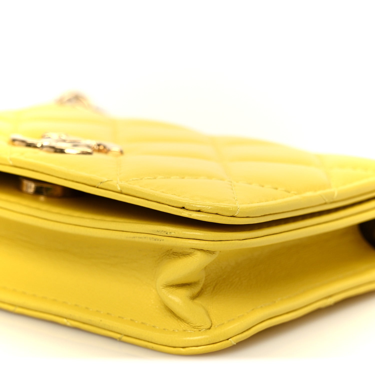 Lambskin Quilted Enamel Logo Flap Card Holder On Chain Yellow