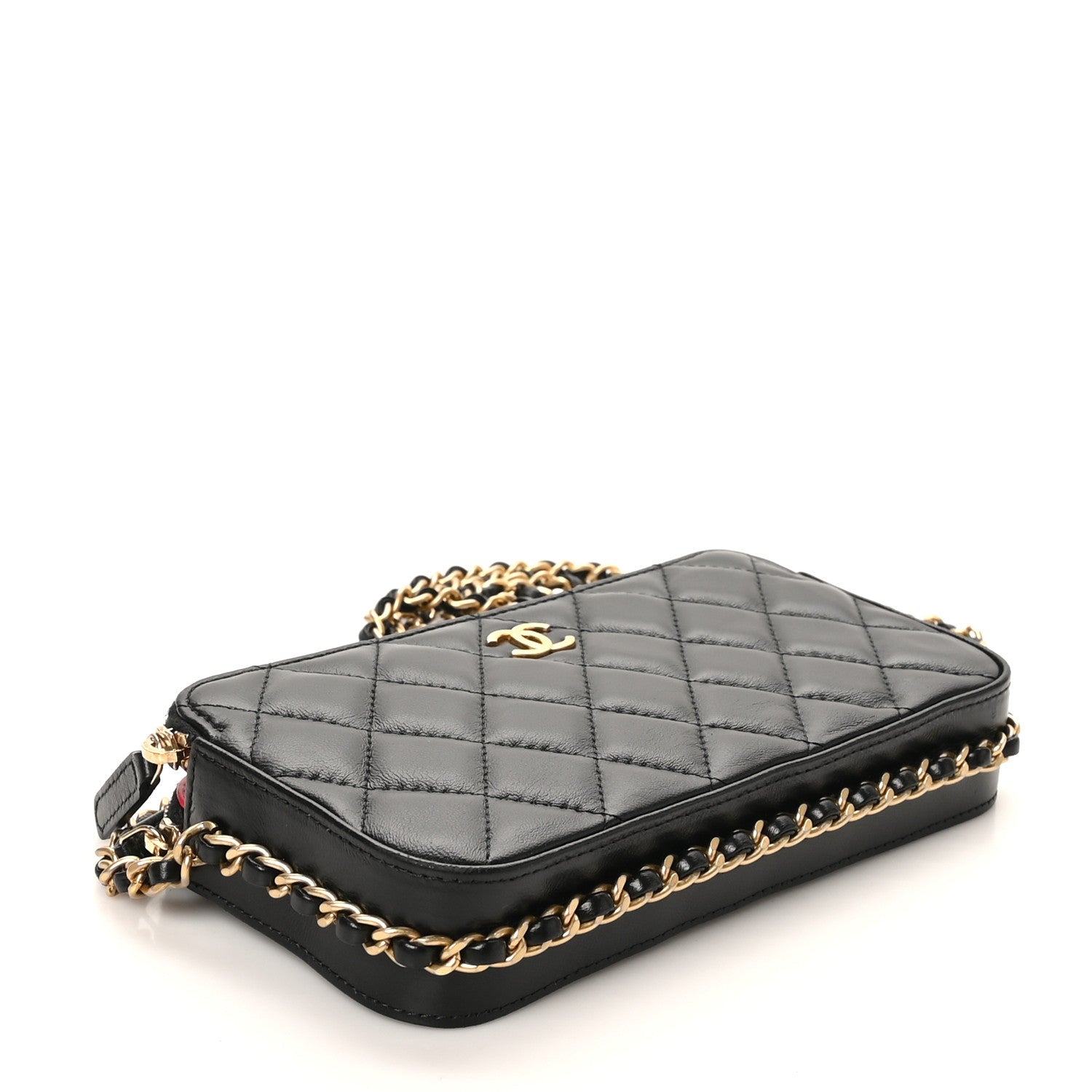 Lambskin Quilted Small Clutch With Chain Black