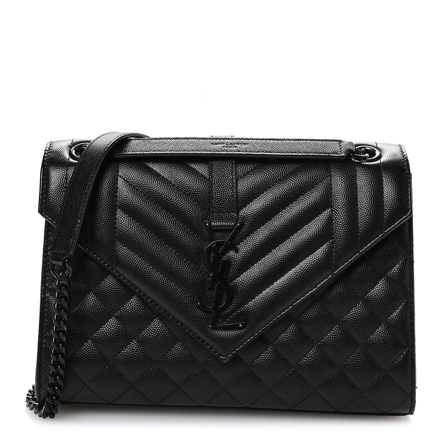 Grain De Poudre Textured Mixed Matelasse Triquilt Medium Monogram Monochrome Satchel Black