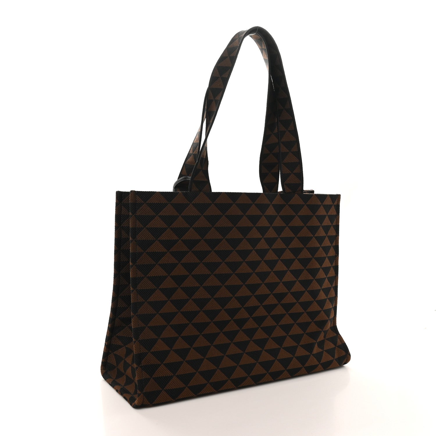 Jacquard Saffiano Triangolo Symbole Embroidered Shopping Tote Black Brucia