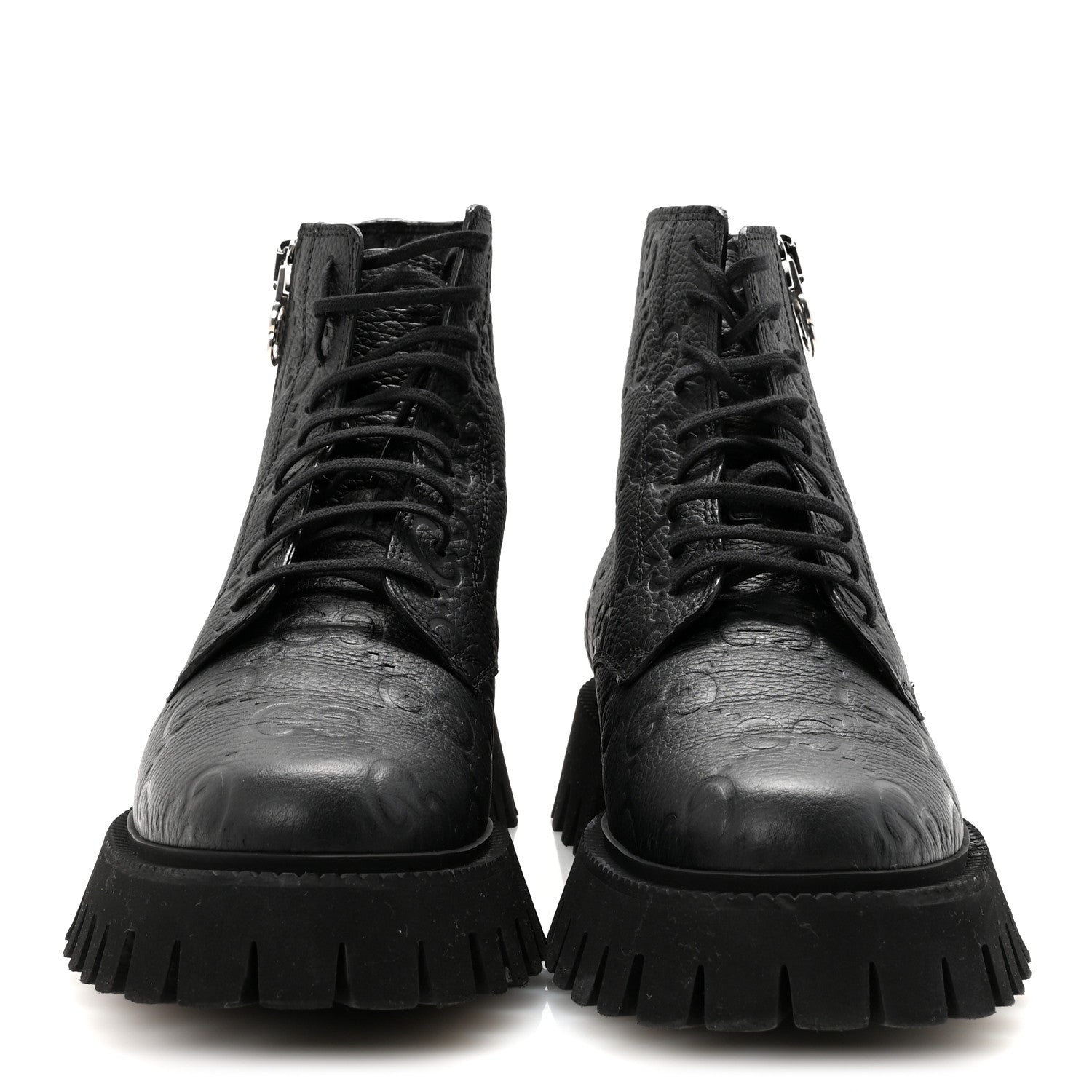 Calfskin Embossed Monogram Mens Lace Up Ankle Boots 7 Black
