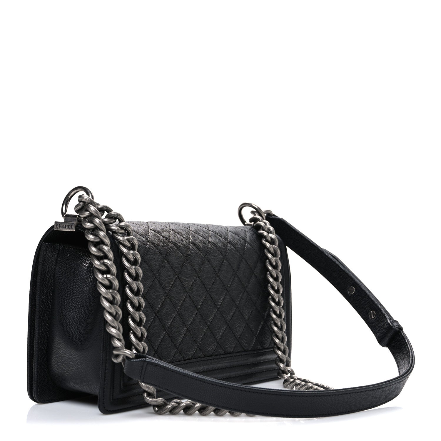 Iridescent Caviar Quilted Medium Boy Flap Black