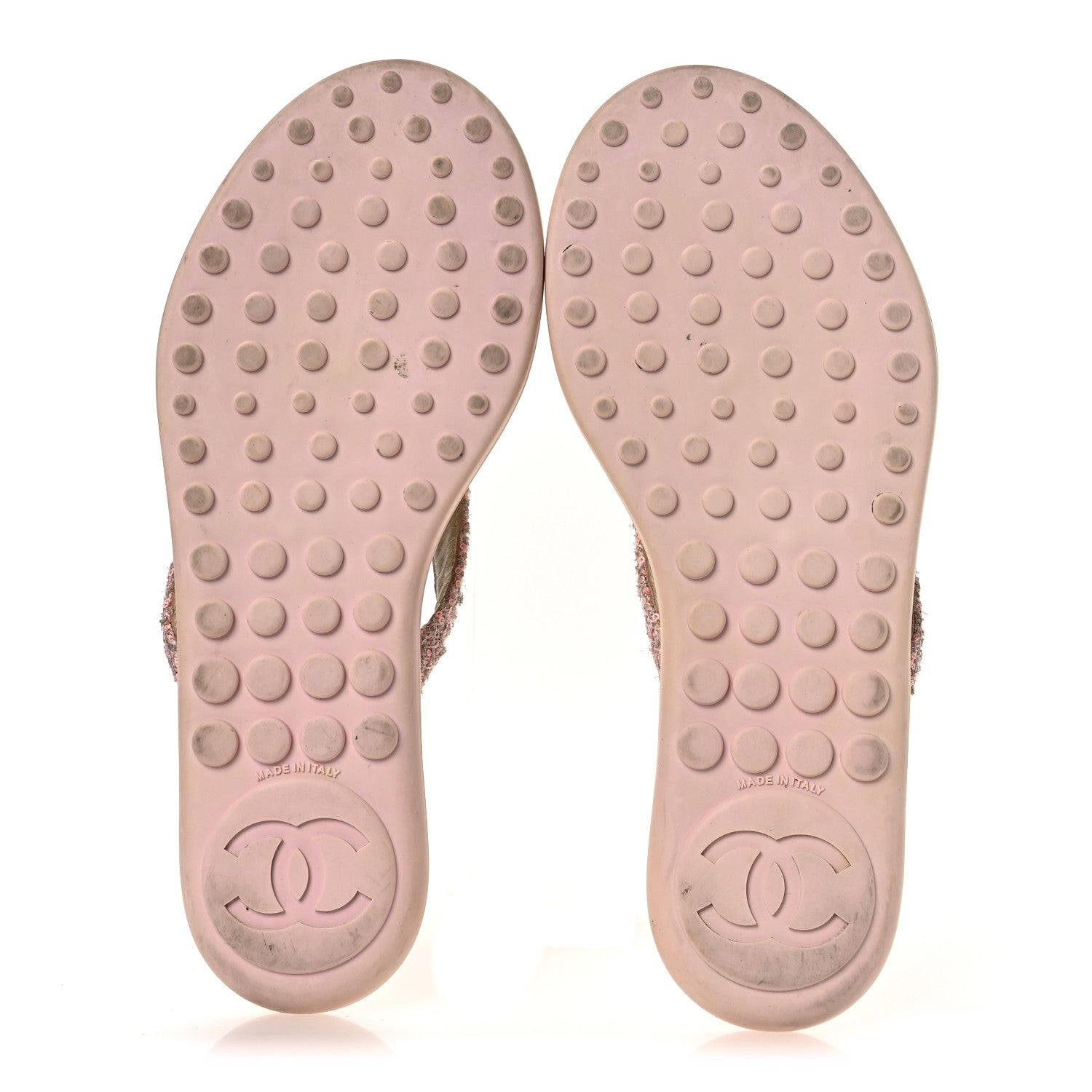 Tweed Camellia Thong Sandals 37.5 Salmon Apricot Gold