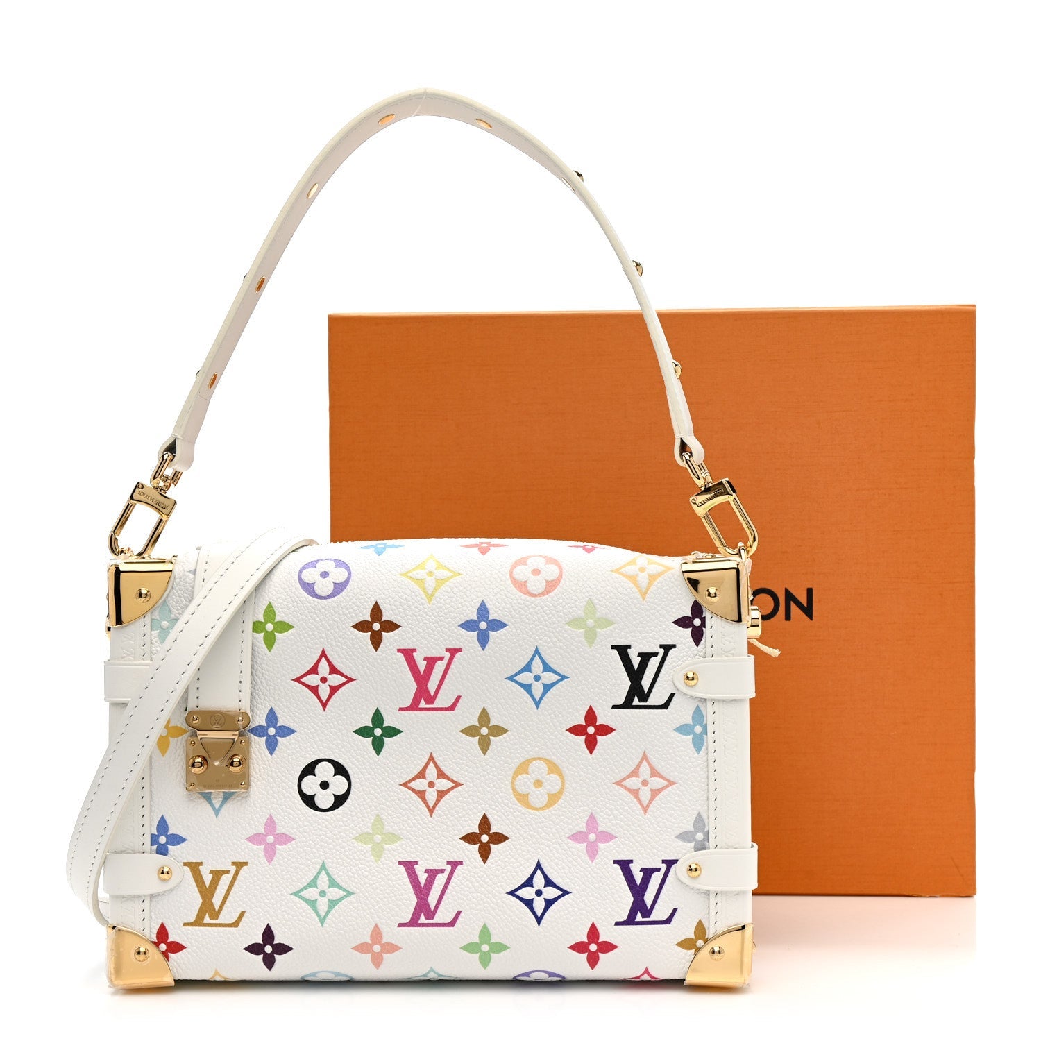 LV x TM Cowhide Monogram Multicolor Side Trunk MM White
