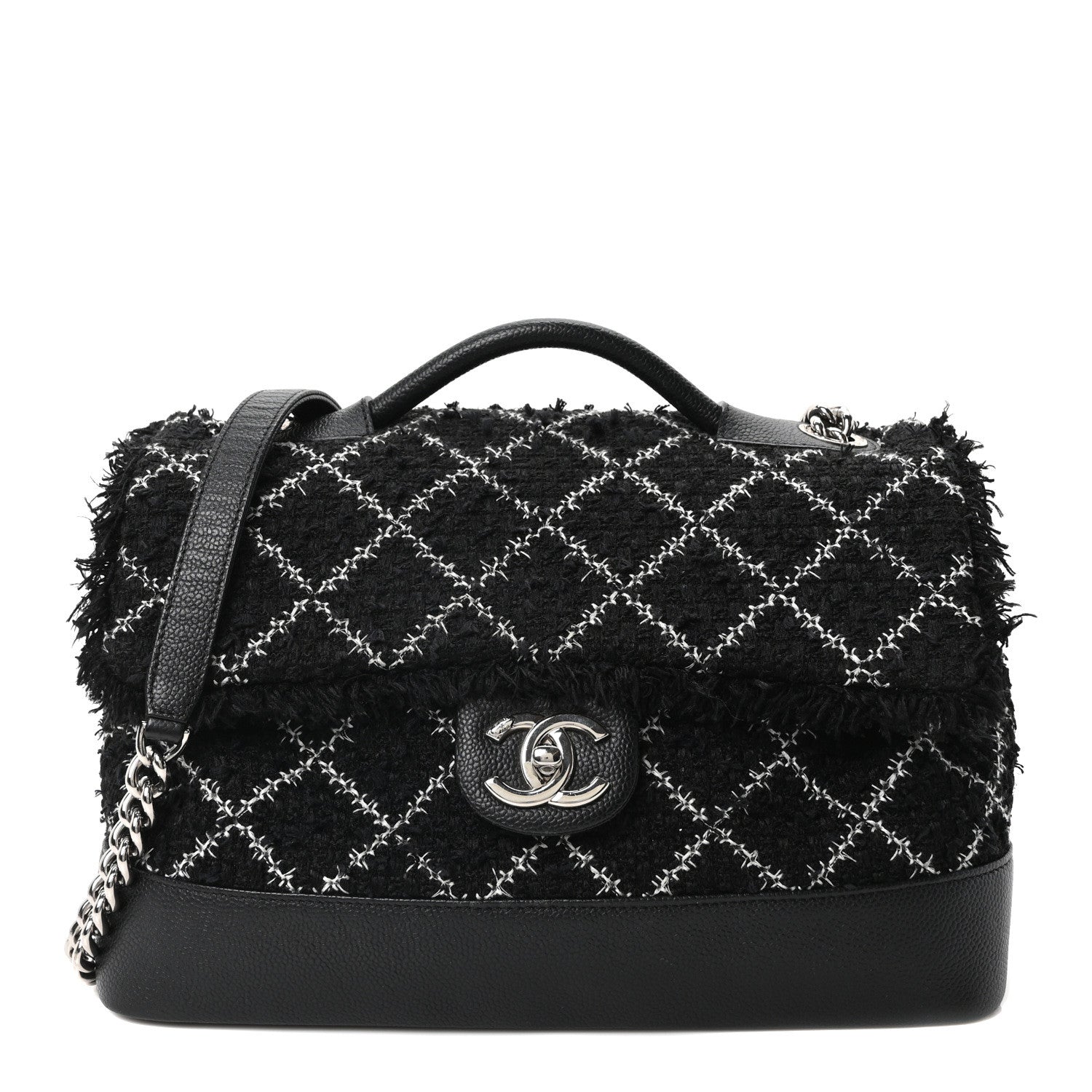 Tweed Trip Top Handle Flap Black