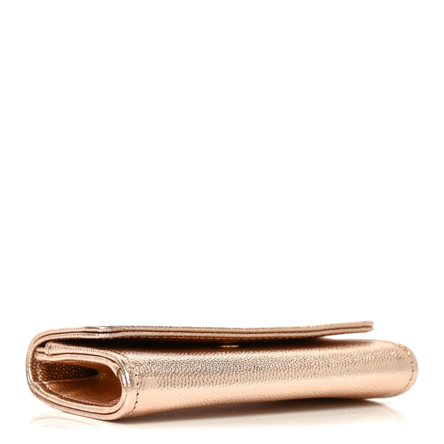 Metallic Caviar Quilted CC Flap Card Holder Copper