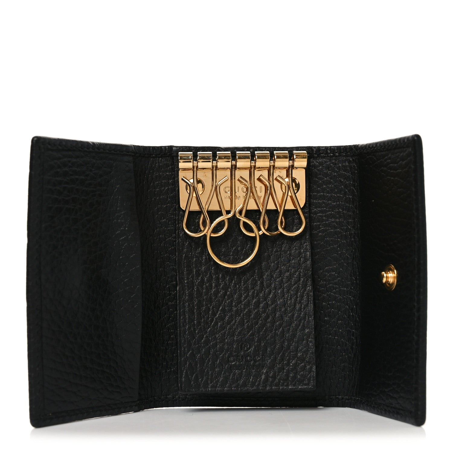 Pebbled Calfskin GG Marmont 6 Key Holder Black