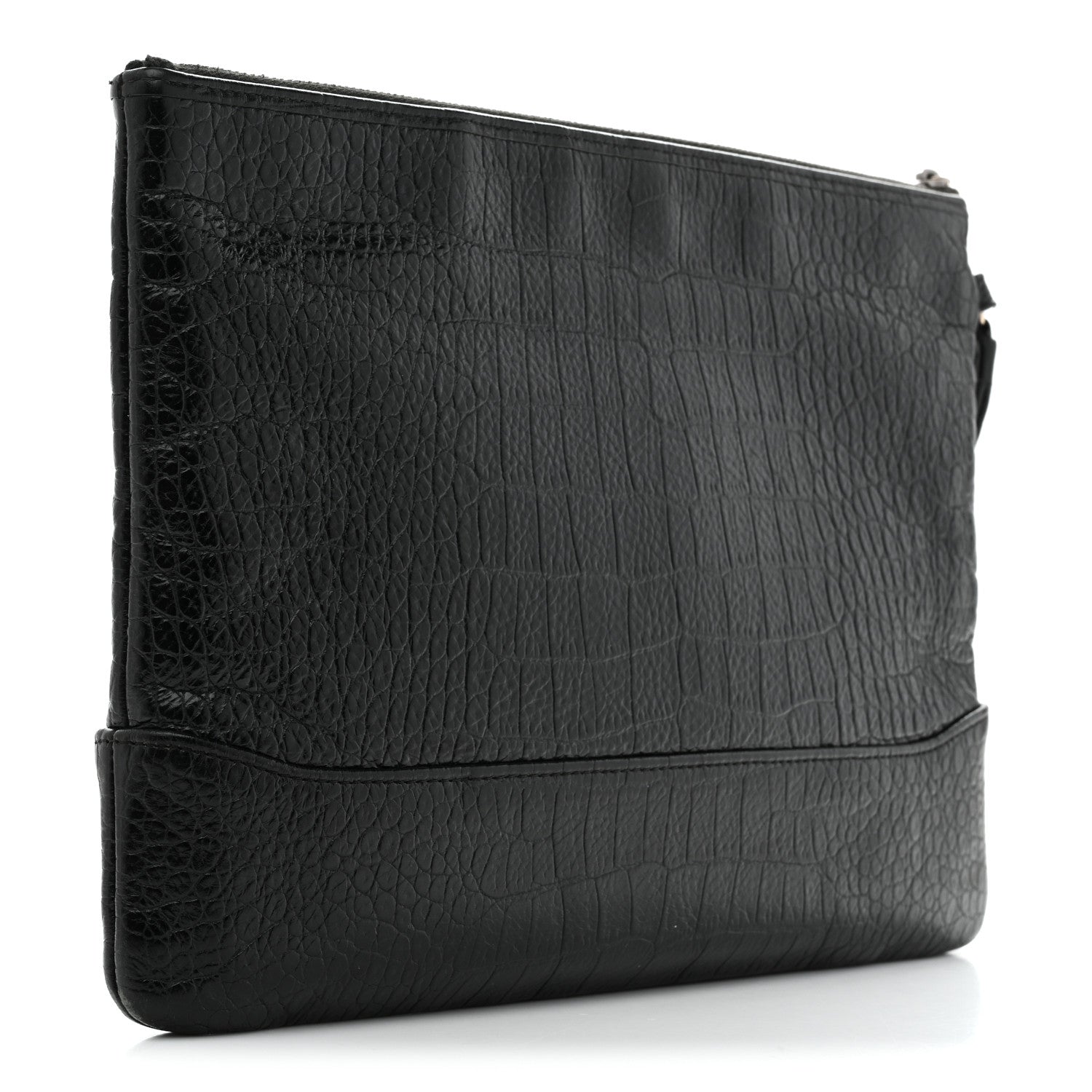 Calfskin Crocodile Embossed Quilted Medium Gabrielle Cosmetic Case Black