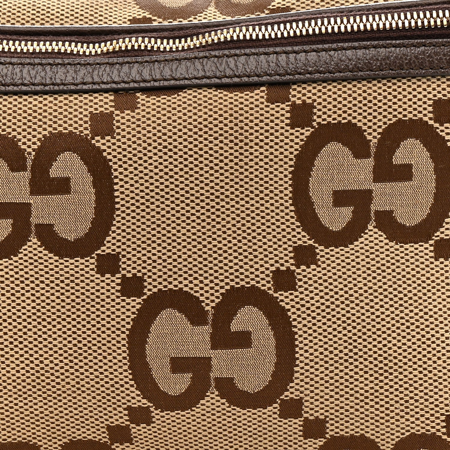 Monogram Jumbo GG Textured Dollar Calfskin Web Belt Bag Camel Ebony New Acero