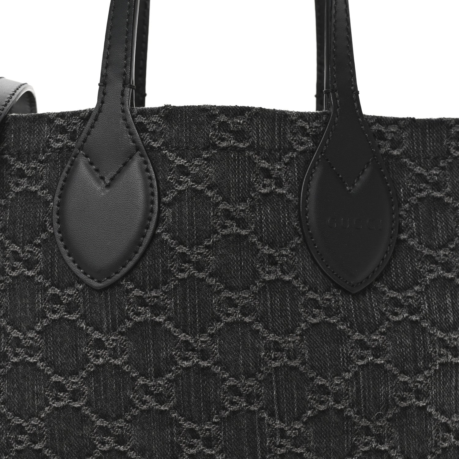 Denim Ophidia GG Monogram Tote Medium Black Grey