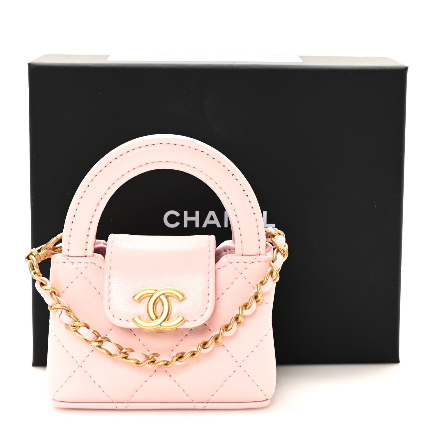 Shiny Lambskin Quilted Mini Kelly Bag Charm Light Pink