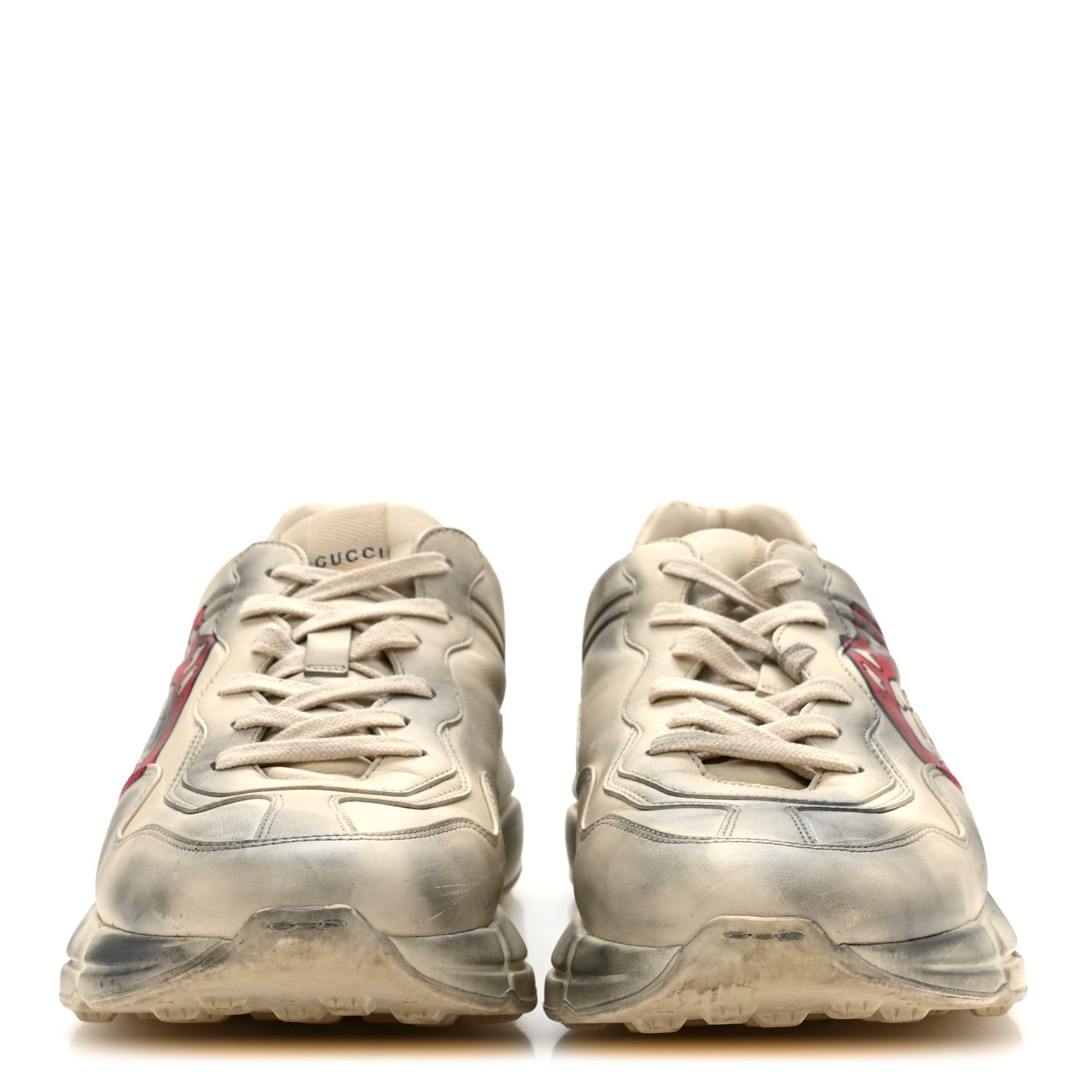 Calfskin Mouth Print Mens Rhyton Sneakers 10 Ivory