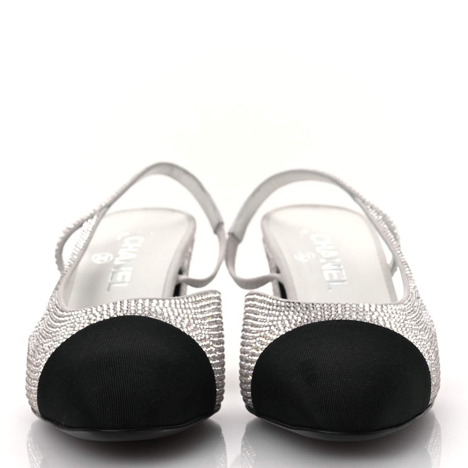 Strass Grosgrain Cap Toe CC Slingback Pumps 40.5 Silver Black