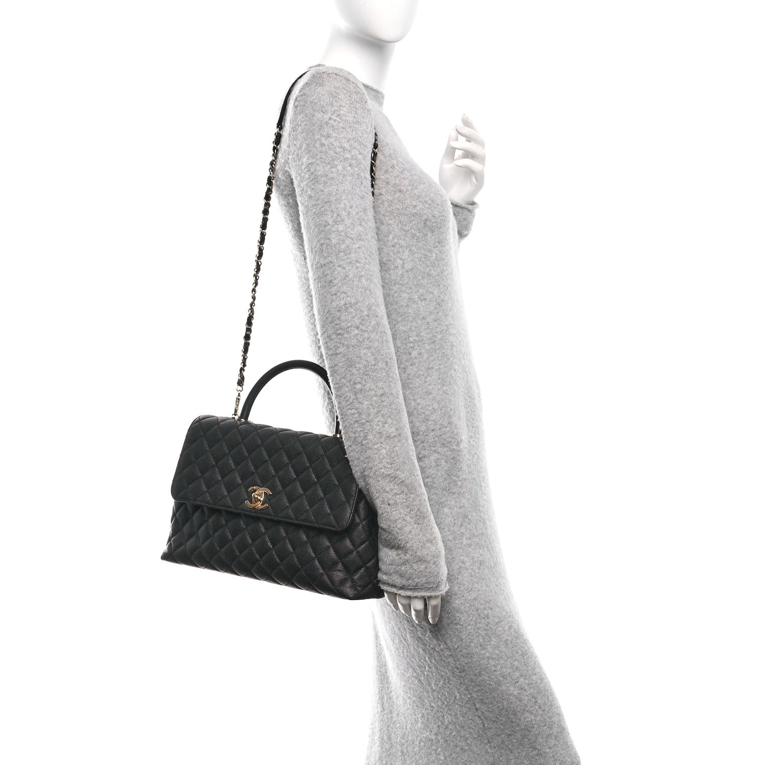 Caviar Quilted Medium Coco Handle Flap Black
