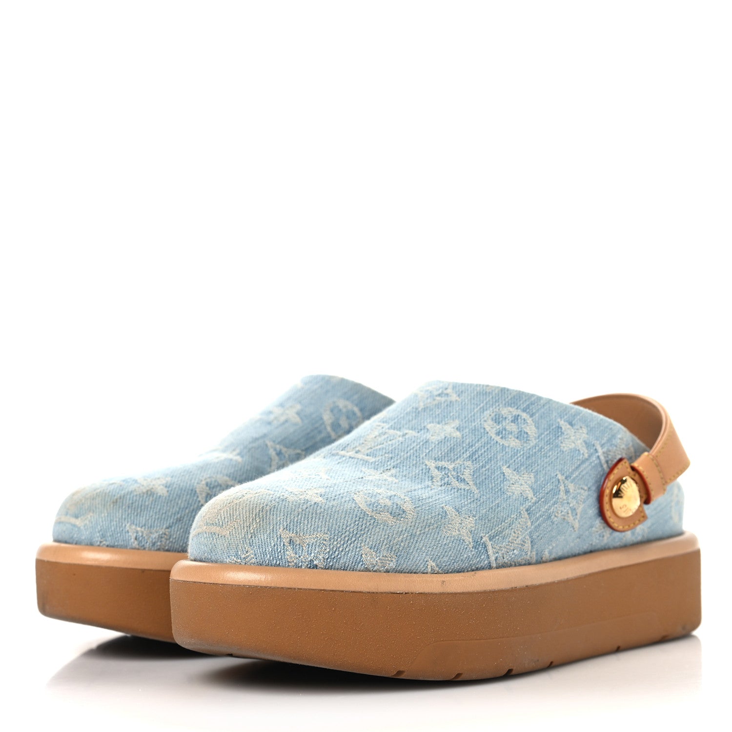 Monogram Washed Denim Aspen Platform Clog Mules 36 Blue