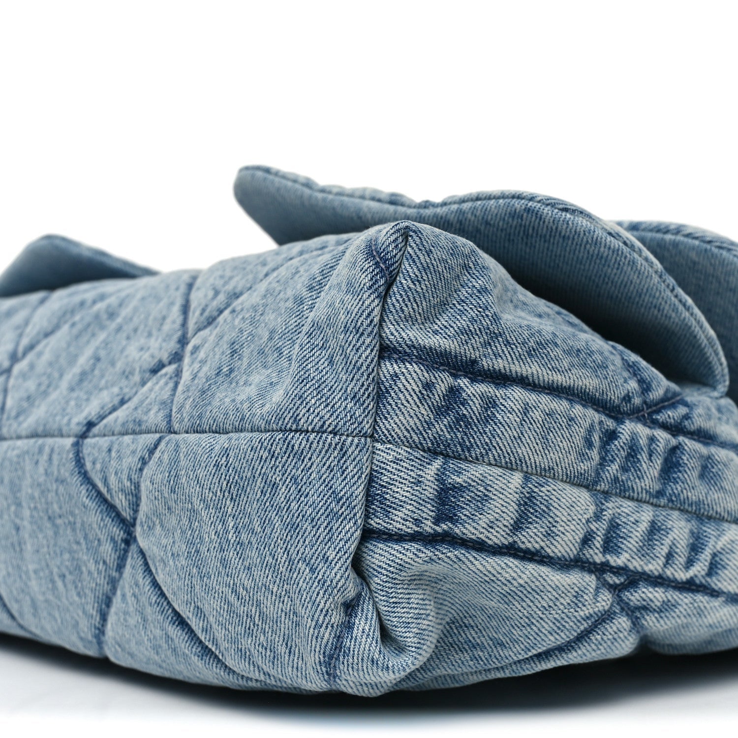 Washed Denim Quilted Maxi Flap Bag Blue