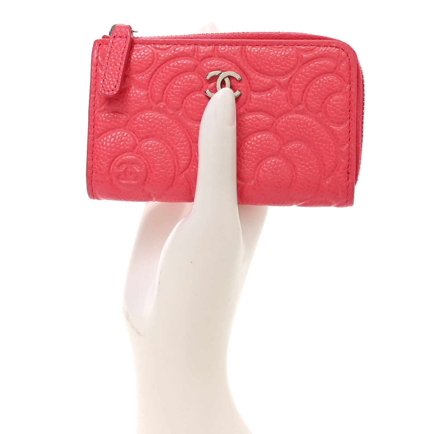 Caviar Camellia Embossed Key Holder Case Pink