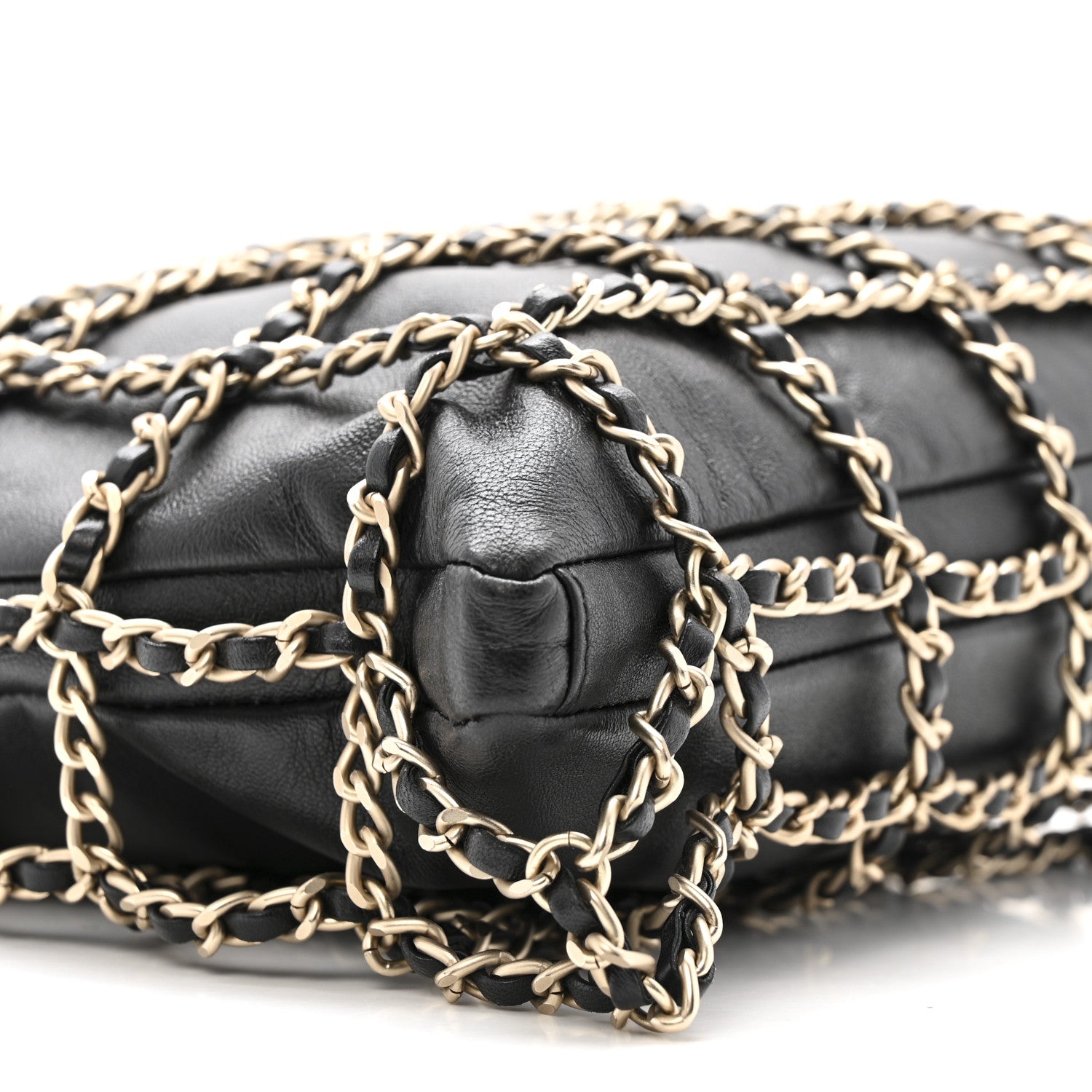 Lambskin Large Shopping Chain Tote Black