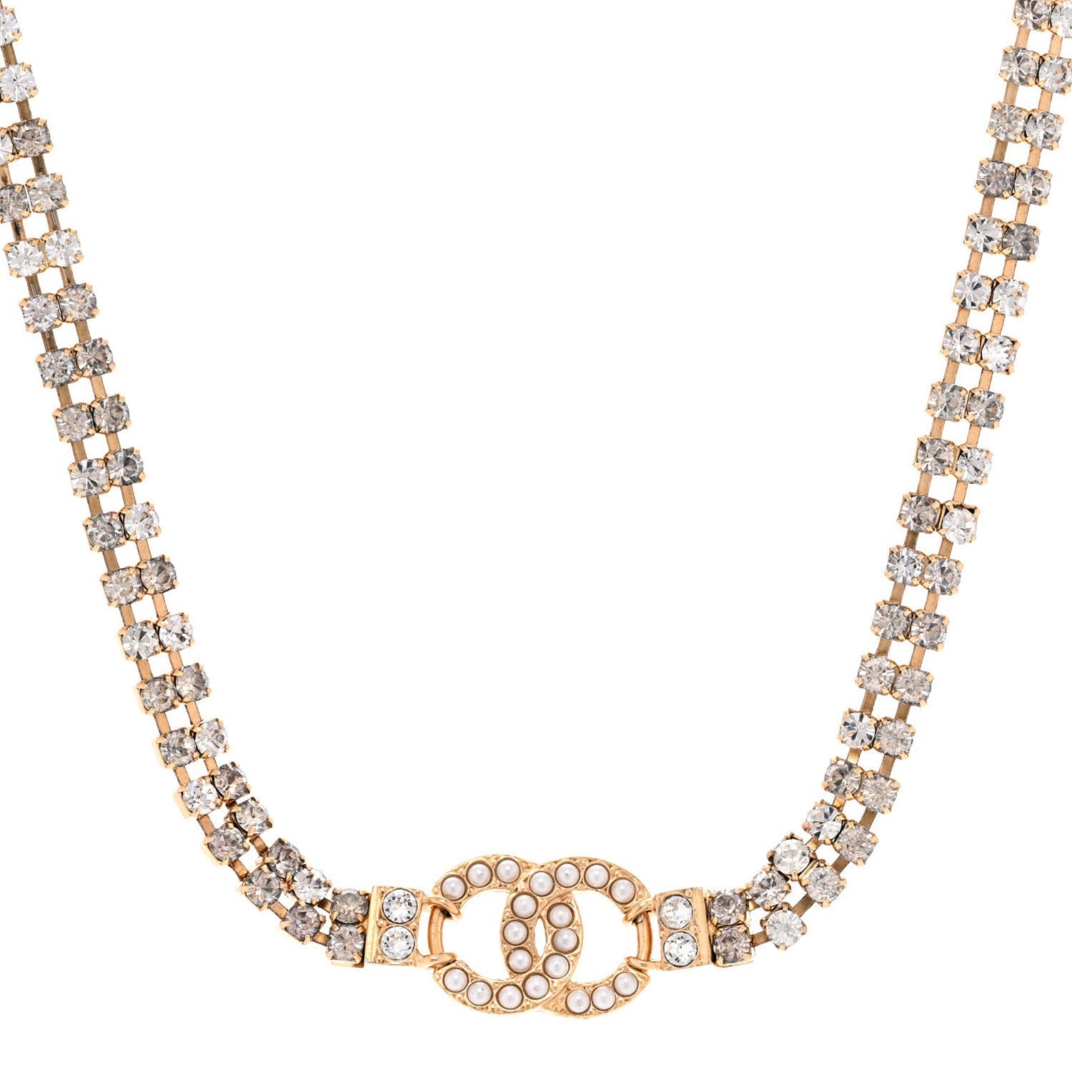 Crystal Pearl CC Choker Necklace Gold
