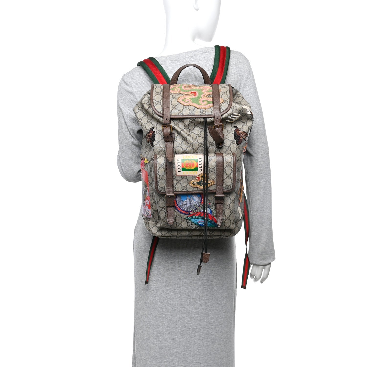 Soft GG Supreme Monogram Courrier Web Double Buckle Backpack Beige New Acero