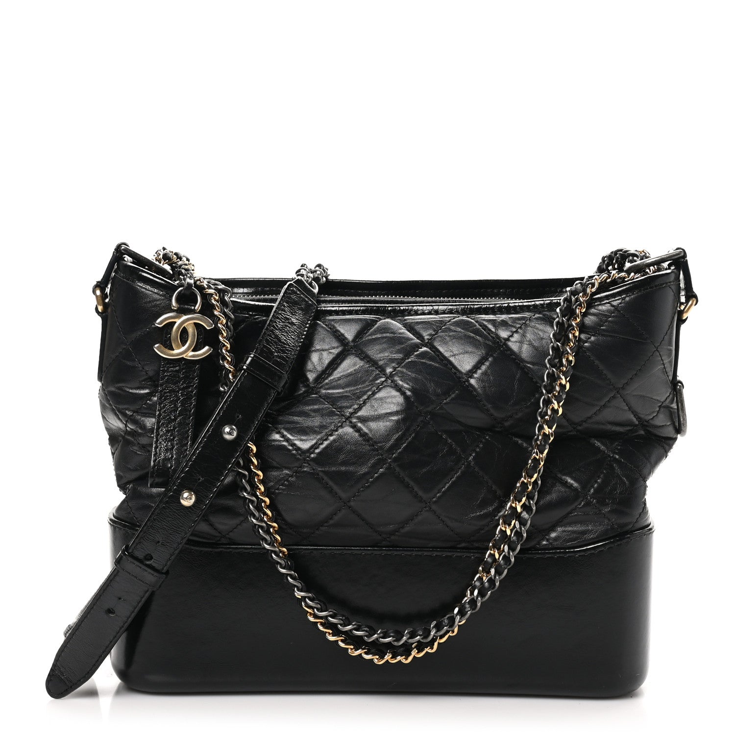 Aged Calfskin Quilted Medium Gabrielle Hobo Black