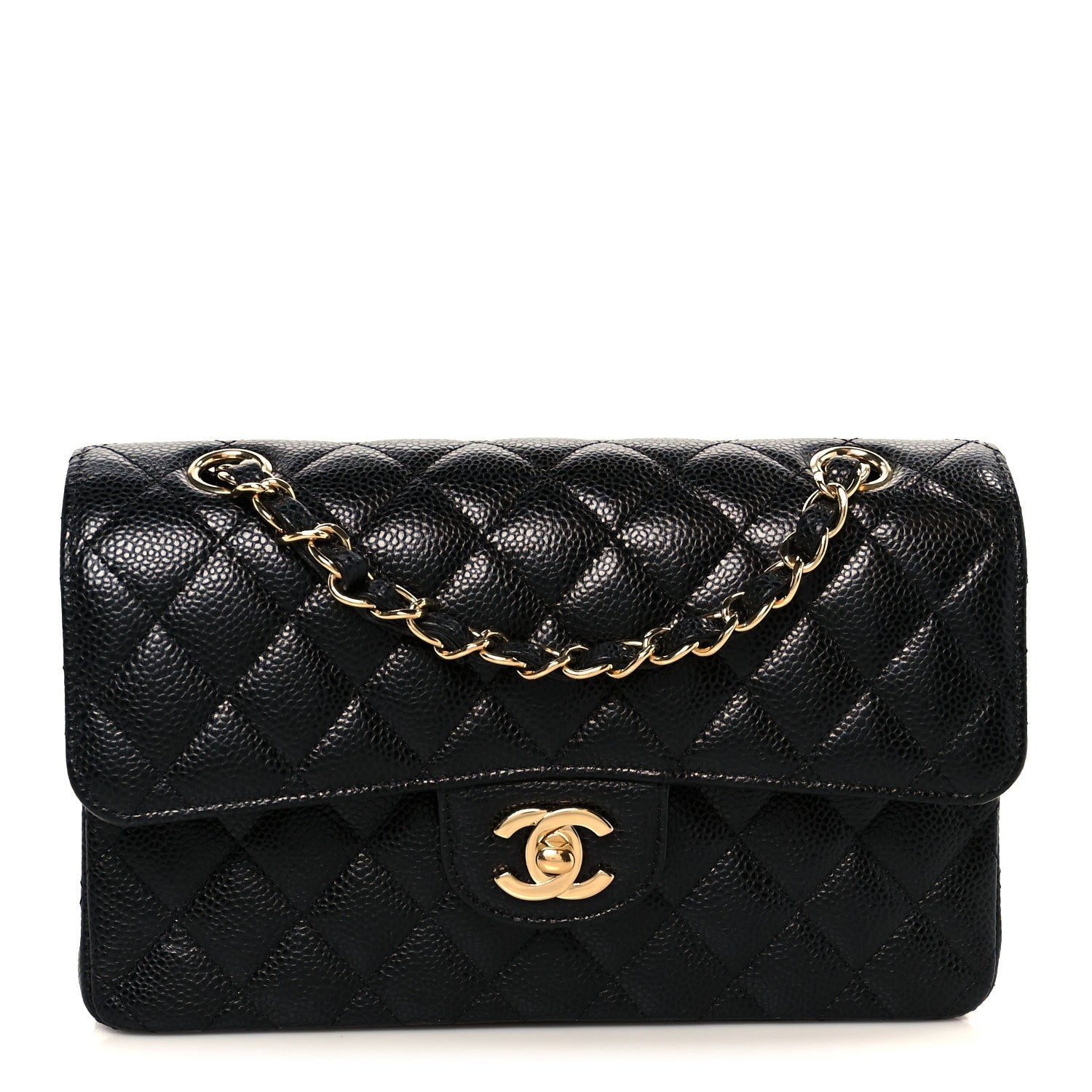 Caviar Quilted Small Double Flap Black