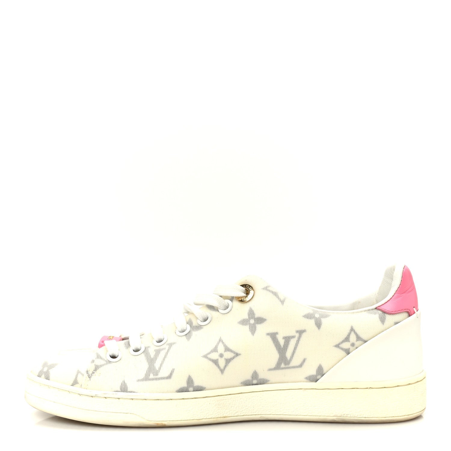 Technical Fabric Calfskin Monogram Frontrow Sneakers 35.5 Pink
