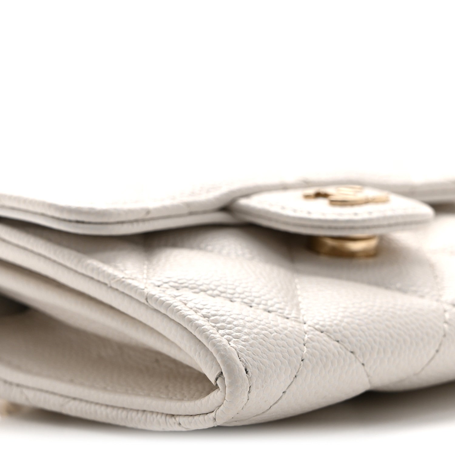 Caviar Quilted Flap Card Holder On Chain White