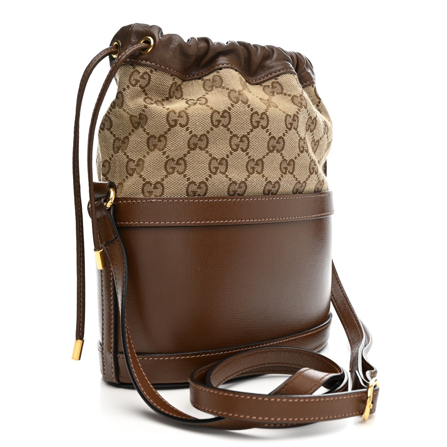 Monogram Textured Calfskin Horsebit 1955 Drawstring Bucket Bag Beige Brown Sugar
