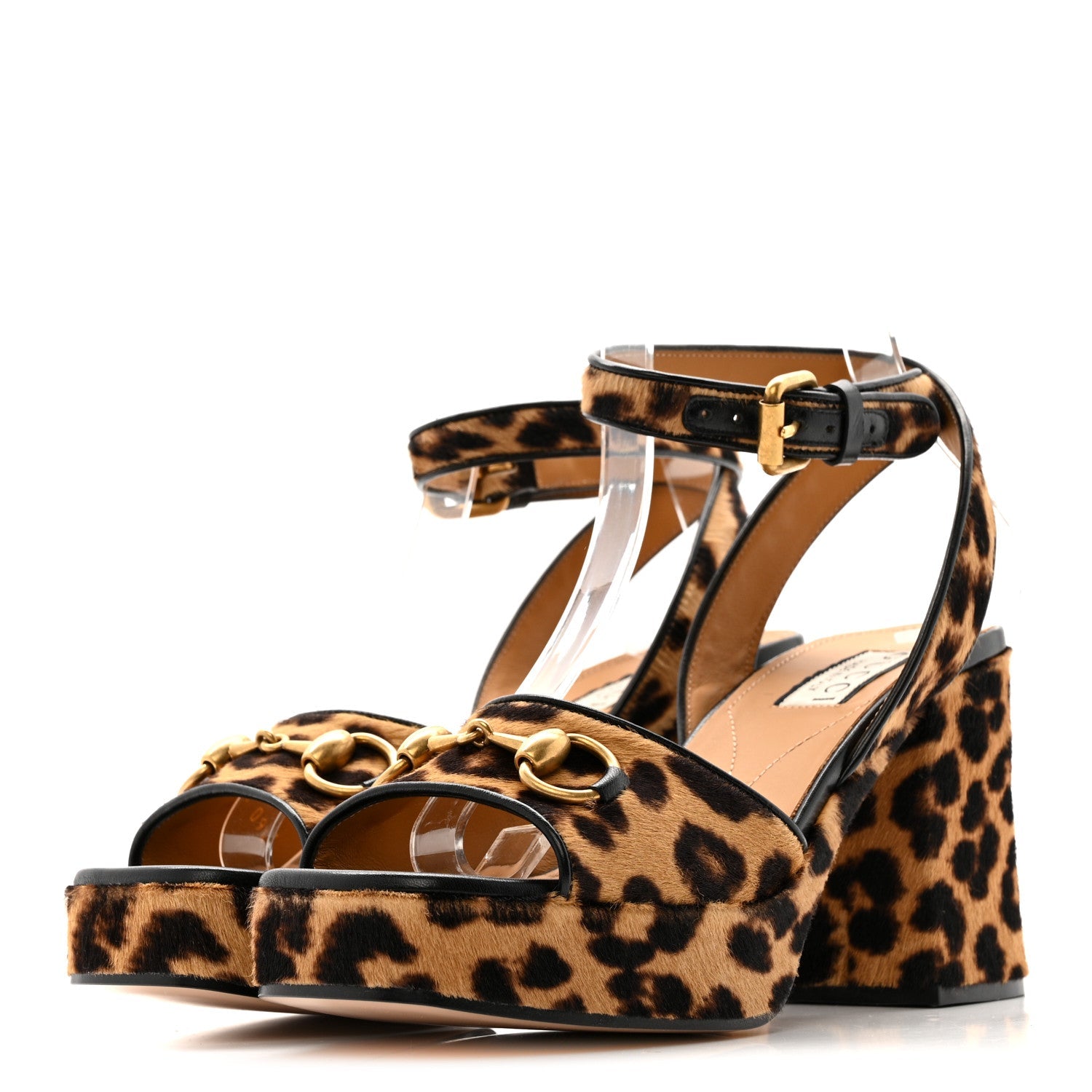 Calf Hair Leopard Print Horsebit 25/60mm Platform Sandals 36.5 Hazelnut Black